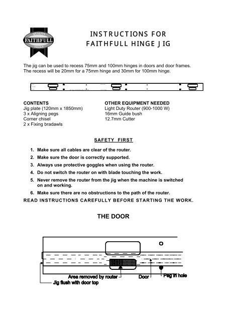Instructions For Unika Hinge Jig Faithfull Tools