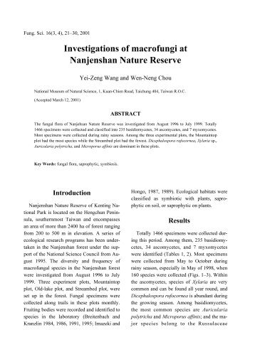 Investigations of macrofungi at Nanjenshan Nature Reserve