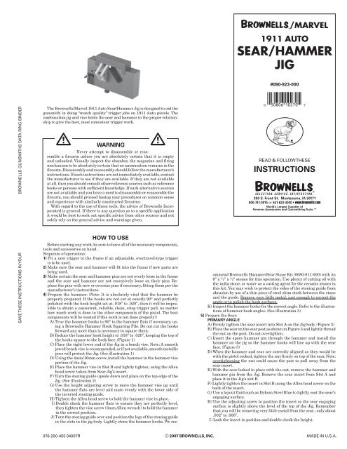 'Inst-455 1911 jig.pdf'. - Brownells