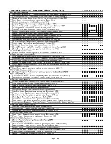 Lake Chapala Master Bird List - Lake Chapala Birders