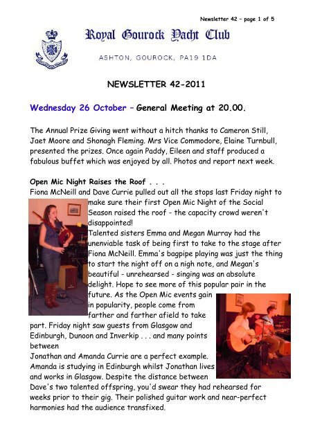 NEWSLETTER 42-2011 Wednesday 26 October â€“ General Meeting ...