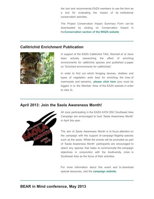 EAZA eNews_February 2013 - European Association of Zoos and ...