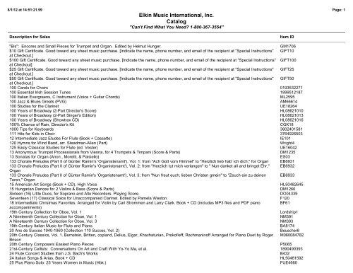 Complete Catalog - Elkin Music Publisher