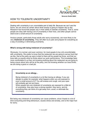 How to Tolerate Uncertainty - AnxietyBC