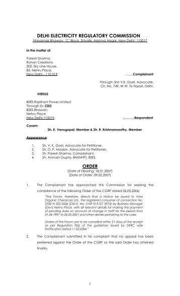 order - Delhi Electricity Regulatory Commission