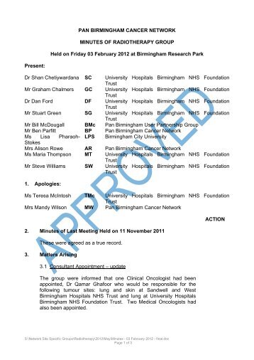 PAN BIRMINGHAM CANCER NETWORK - NHS Pan Birmingham ...