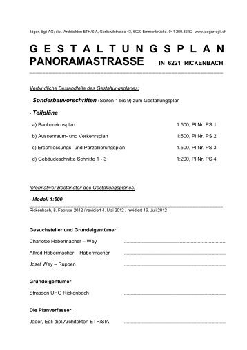 GESTALTUNGSPLAN PANORAMASTRASSE IN 6221 RICKENBACH