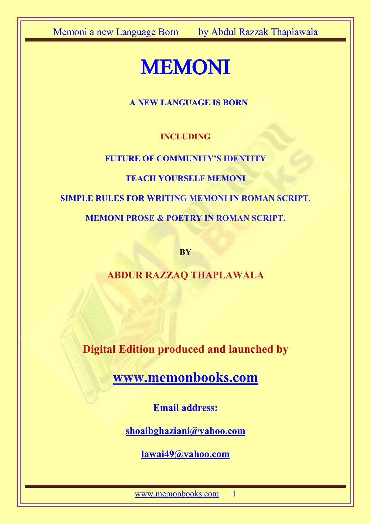 Memoni: A New Language Born