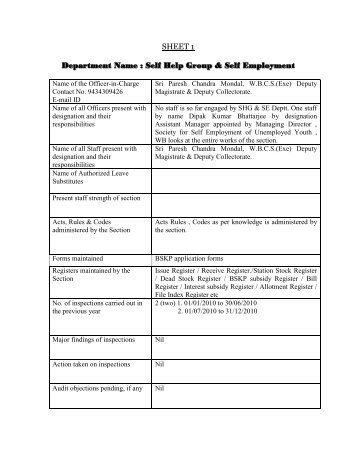 Self Help Group & Self Employment - Nadia District Website