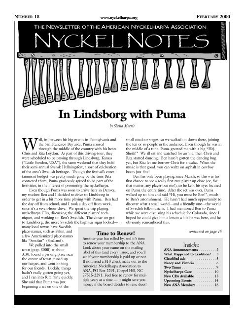 In Lindsborg with Puma - American Nyckelharpa Association