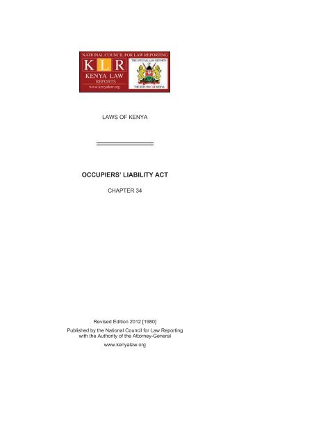 Occupiers Liability Act (Cap 34) - Kenya Law Reports