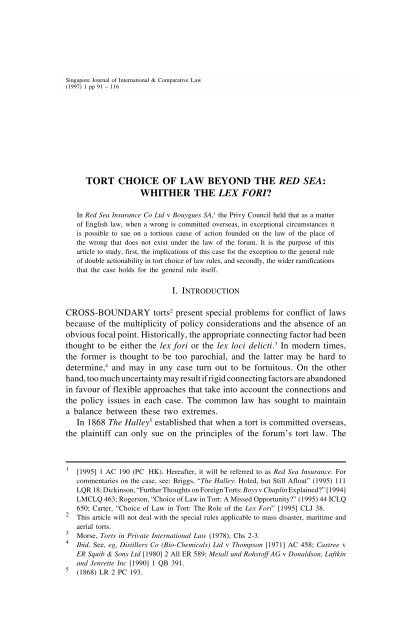 Tort Choice Of Law Beyond The Red Sea Faculty Of Law
