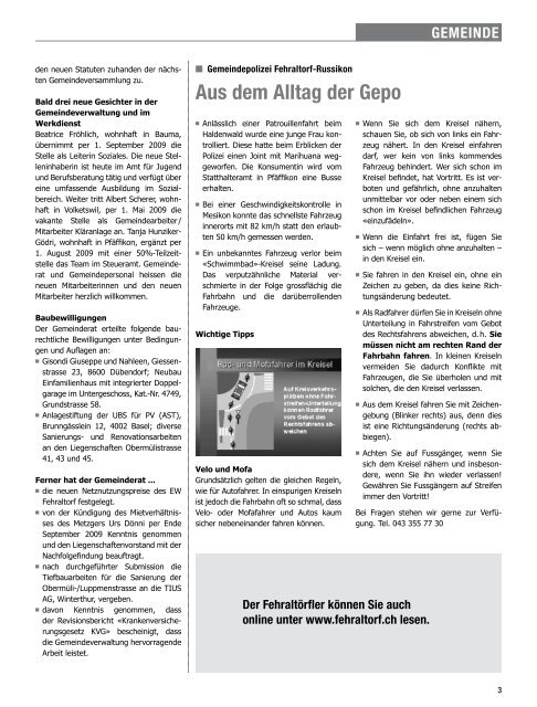 mitteilungsblatt der gemeinde fehraltorf