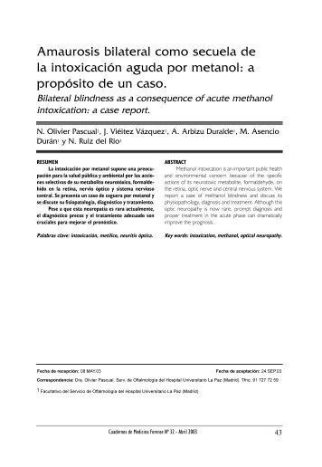 Amaurosis bilateral como secuela de la intoxicación aguda por ...