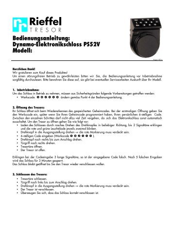 Bedienungsanleitung: Dynamo-Elektronikschloss PS52V Modell:
