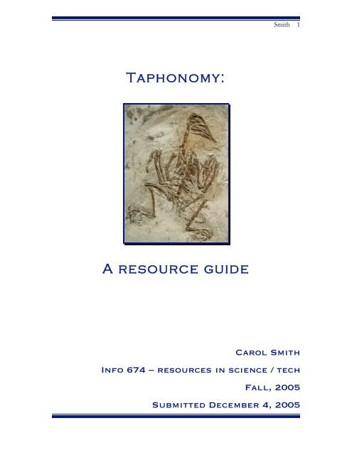 Taphonomy: A resource guide - Carol Smith Home Page