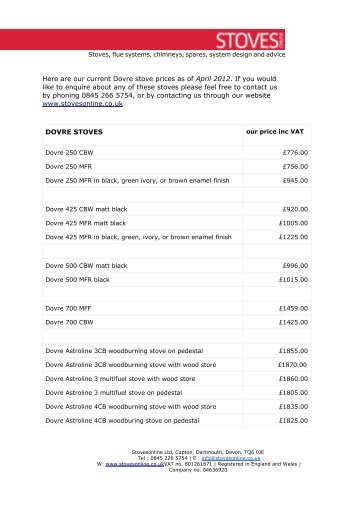 Here are our current Dovre stove prices as of April ... - Stoves Online