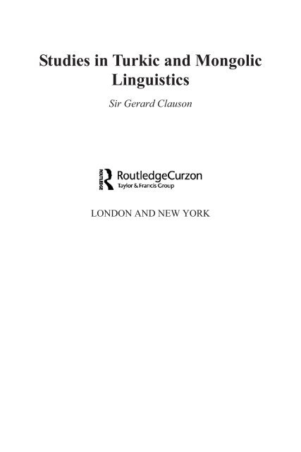 Studies in Turkic and Mongolic Linguistics Sir Gerard ... - Turuz.info