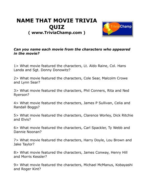 Name That Movie Trivia Quiz Trivia Champ