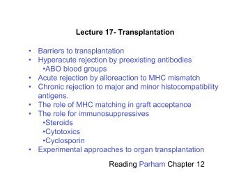 Lecture 17- Transplantation • Barriers to transplantation ...