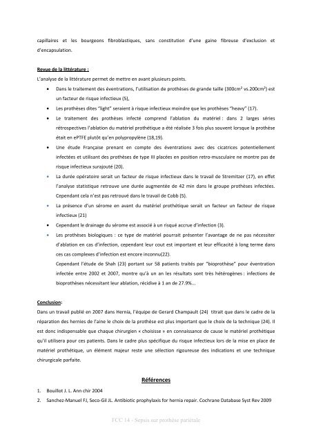 Sepsis sur prothèse pariétale - Fédération française de chirurgie ...