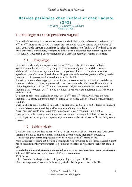 Hernies Pariétales Chez Lenfant Et Chez Ladulte 245 - 