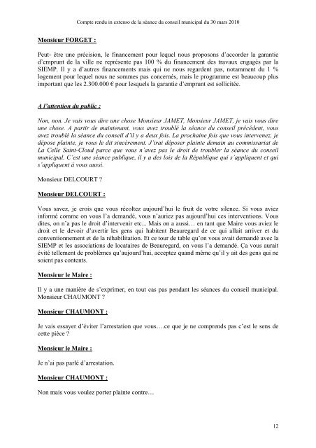 Compte-rendu in extenso du Conseil municipal du - La Celle Saint ...