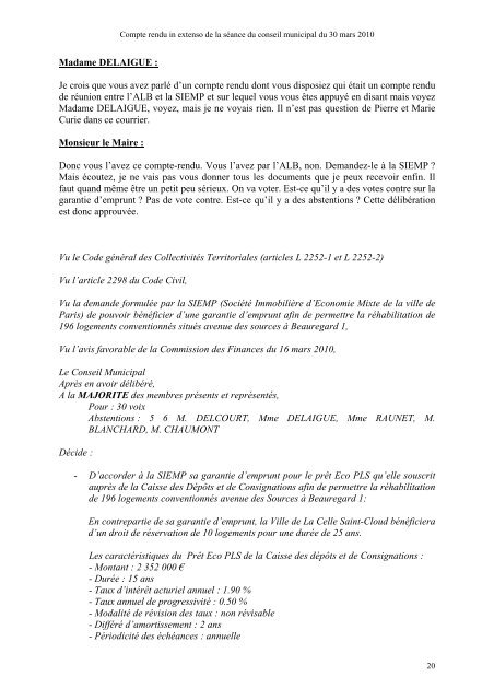 Compte-rendu in extenso du Conseil municipal du - La Celle Saint ...