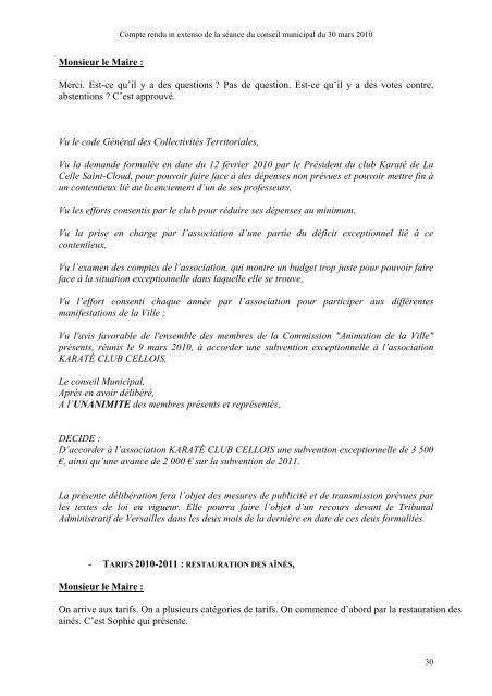 Compte-rendu in extenso du Conseil municipal du - La Celle Saint ...