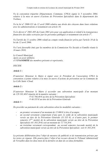 Compte-rendu in extenso du Conseil municipal du - La Celle Saint ...