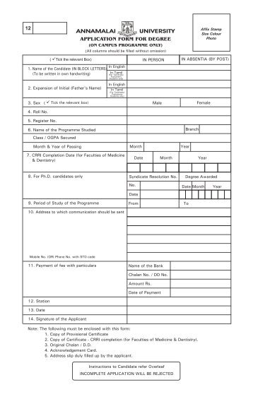 Download Application Form - Annamalai University