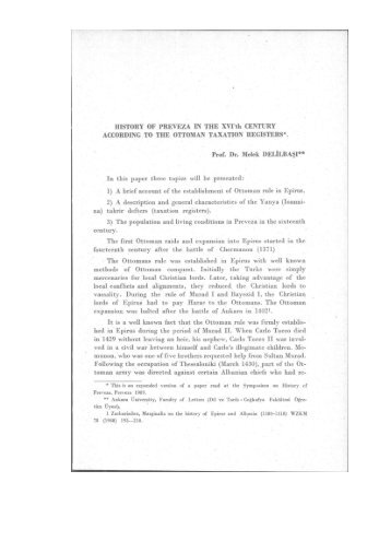 HISTORY OF PREVEZA IN THE XVI'th CENTURY ACCORDING TO ...