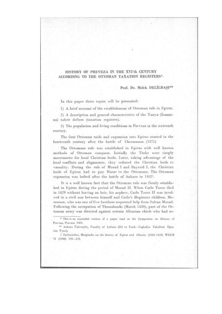 HISTORY OF PREVEZA IN THE XVI'th CENTURY ACCORDING TO ...