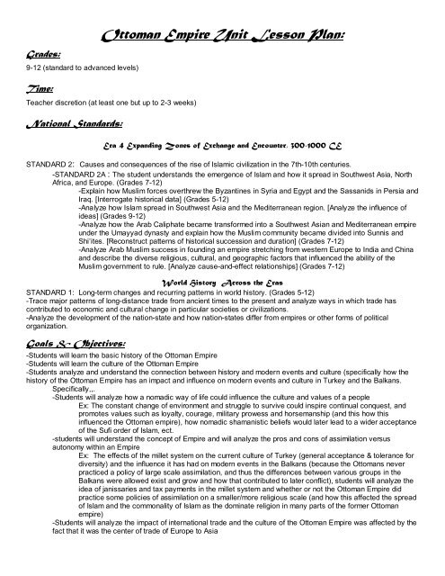Ottoman Empire Unit Lesson Plan: