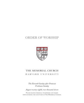 ORDER OF WORSHIP - The Memorial Church - Harvard University