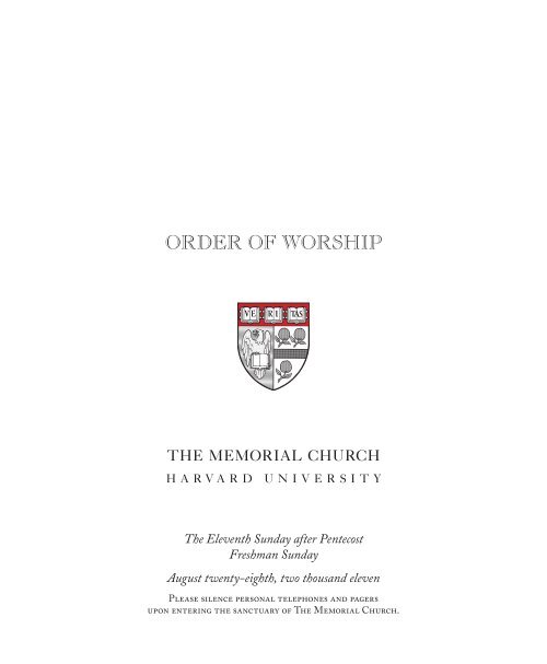 ORDER OF WORSHIP - The Memorial Church - Harvard University