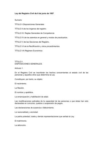 Ley del Registro Civil de 8 de junio de 1957 - Ministerio de Justicia