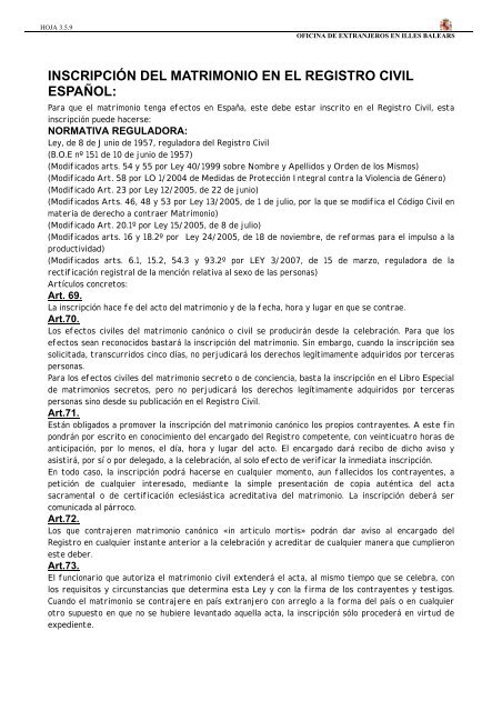 Inscripción matrimonio Registro Civil español - Immigrabalears