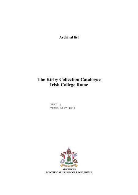 the kirby collection catalogue irish college rome irish college in