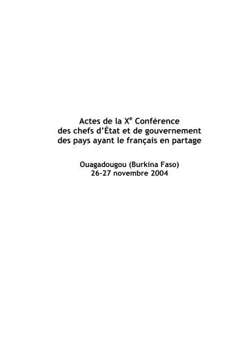 Actes - Organisation internationale de la Francophonie