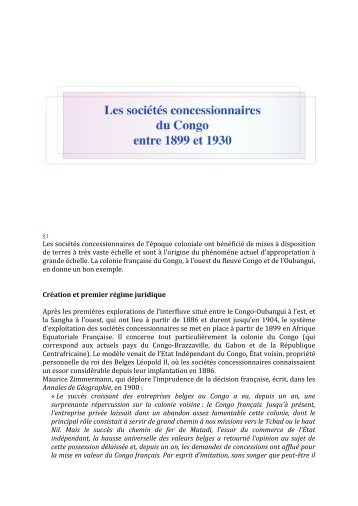 Page 1 §1 Les sociétés concessionnaires de l'époque coloniale ont ...