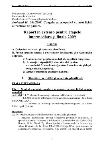 Raport in extenso pentru etapele intermediară şi finala