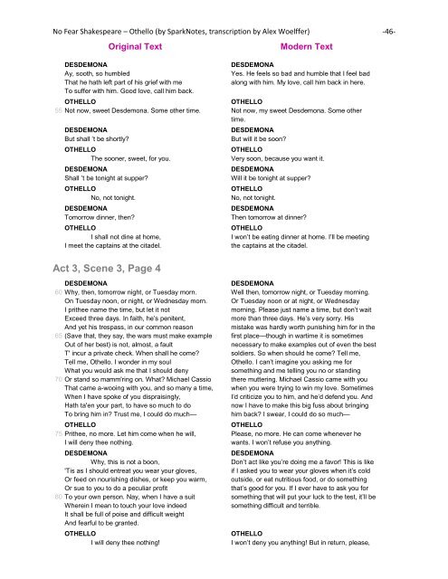 No Fear Shakespeare – O