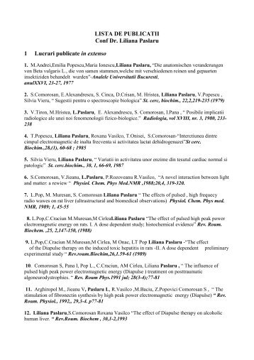 LISTA DE PUBLICATII Conf Dr. Liliana Paslaru 1 Lucrari publicate in ...