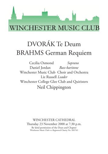 DVORÁK Te Deum BRAHMS German Requiem - Winchester Music ...