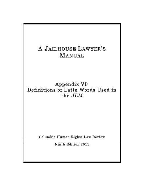 Definitions of Latin Words Used in the JLM - Columbia Law School