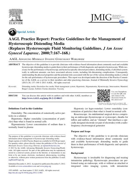 Practice Guidelines for the Management of Hysteroscopic ... - AAGL