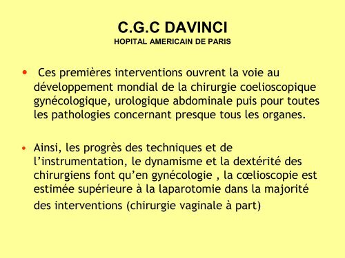 Chirurgie Gynécologique Coelioscopique Assistée par le robot ...