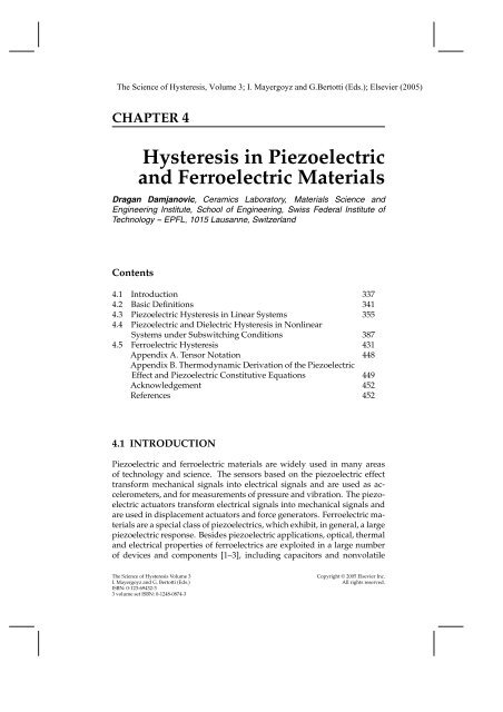 Hysteresis in Piezoelectric and Ferroelectric Materials - Infoscience ...
