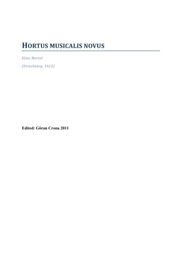 "Hortus Musicalis Novus" (New garden of music ... - Dolce Sfogato